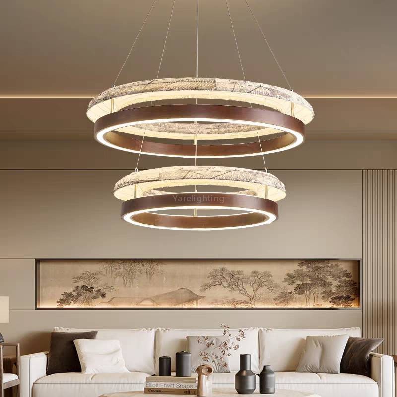  Wood Fabric Glow Round Chandelier 31.5"D