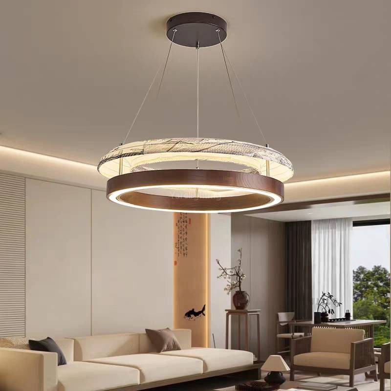  Wood Fabric Glow Round Chandelier 31.5"D