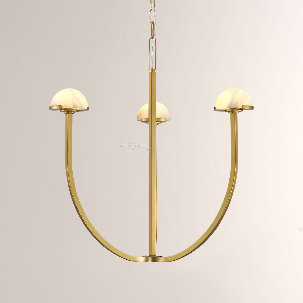Pedra Round Chandelier 24",Modern Tiered Brass Alabaster Chandelier