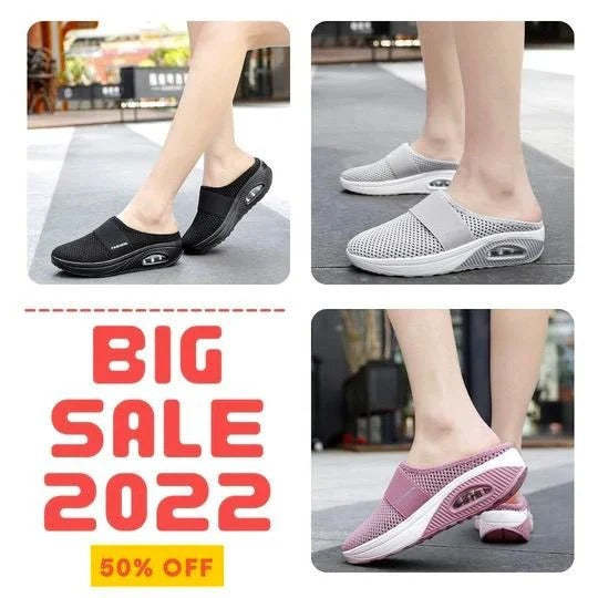 WOMEN'S BREATHABLE LIGHTWEIGHT AIR CUSHION SLIP-ON WALKING SLIPPERS