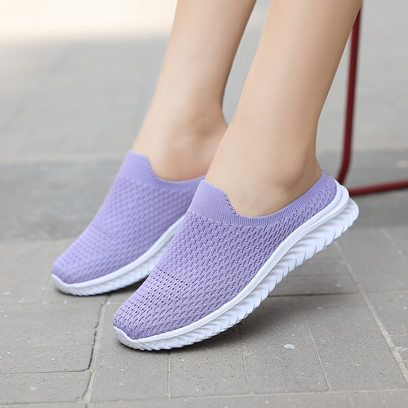 Women's summer leisure mesh flying woven breathable half slippers