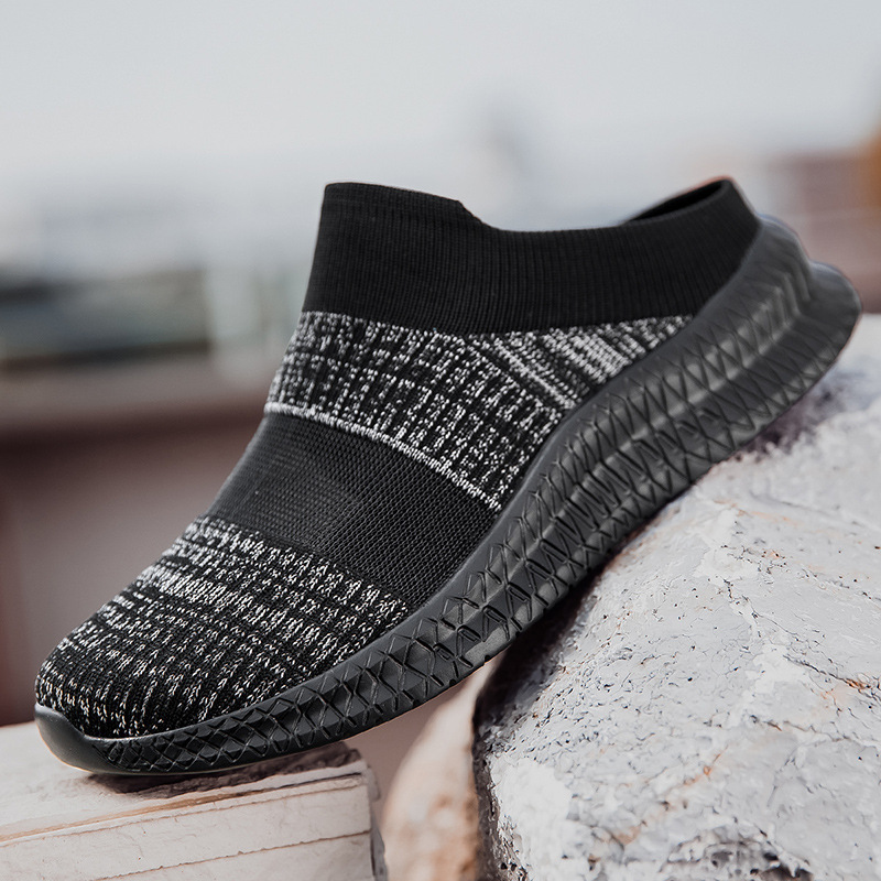 FLYKNIT MESH SLIP-ON BREATHABLE HALF-SLIP SNEAKERS