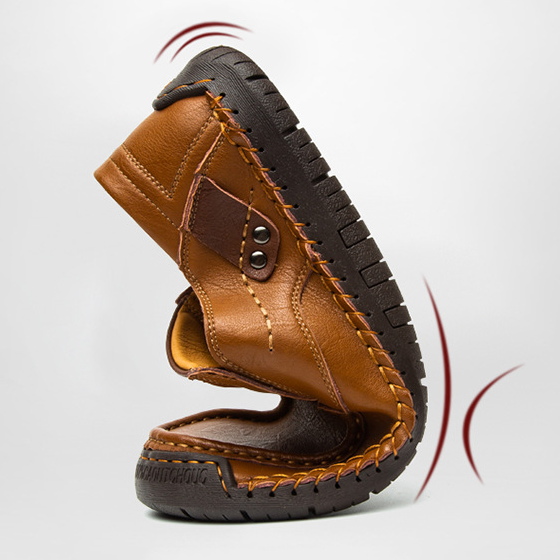 HAND-STITCHED OUTDOOR CASUAL SLIP-ON FLAT LEATHER SHOES