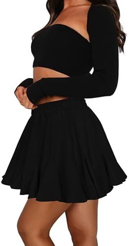 Catalysly Women's Pleated Skirt with Pockets, High Waist, Ruffled Hem, Flared Mini Skirt