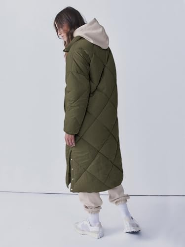Catalysly Women's Topstitched Down Coat, Long Winter Jacket with Zipper, Loose Fit Down Jacket