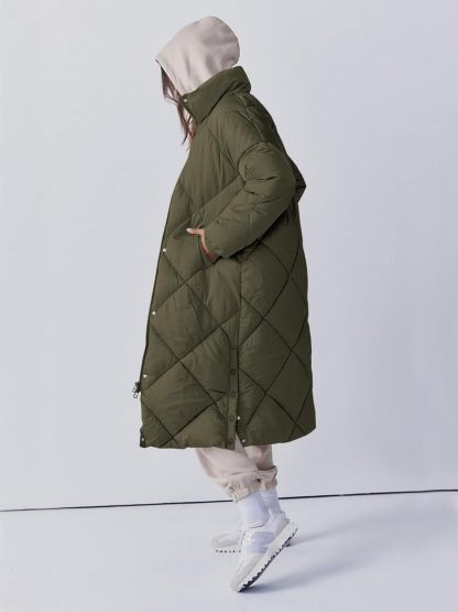 Catalysly Women's Topstitched Down Coat, Long Winter Jacket with Zipper, Loose Fit Down Jacket