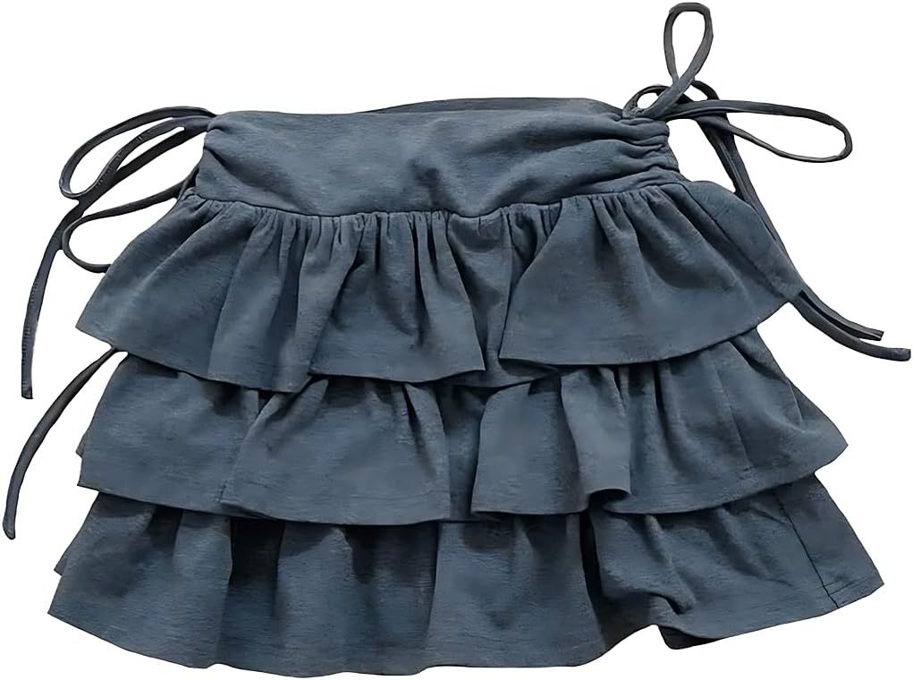 Catalysly Women's Harajuku Lolita Style Pastel Gothic Kawaii Fashion Elastic Waist Vintage Casual Layered Pleated Mini Skirt