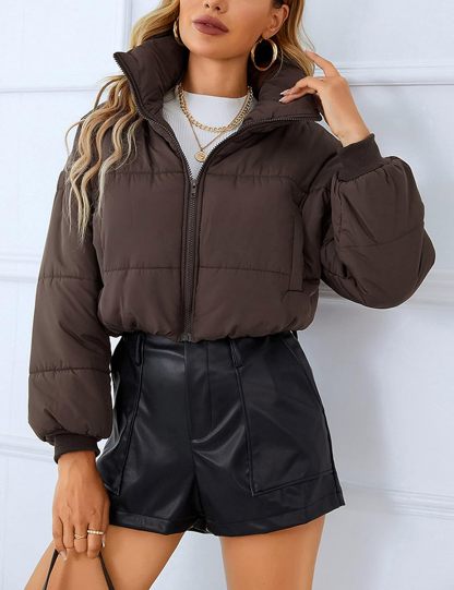 Catalysly Women's Lightweight Topstitched Jacket, Long Sleeve, Stand Collar, Zipper Closure, Short Down Jacket Coat