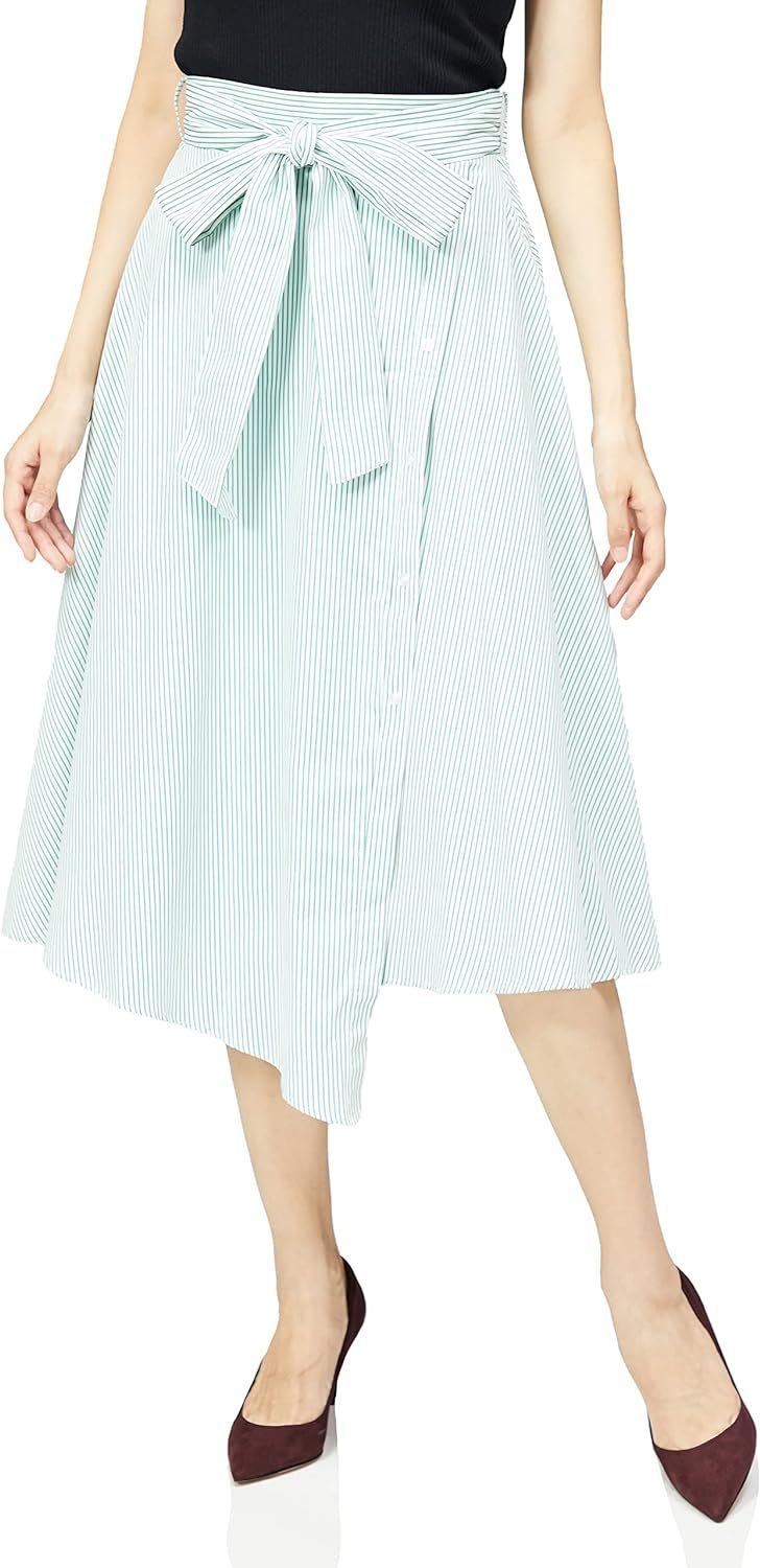 Catalysly Striped & Solid Color Front Ribbon Asymmetrical Skirt