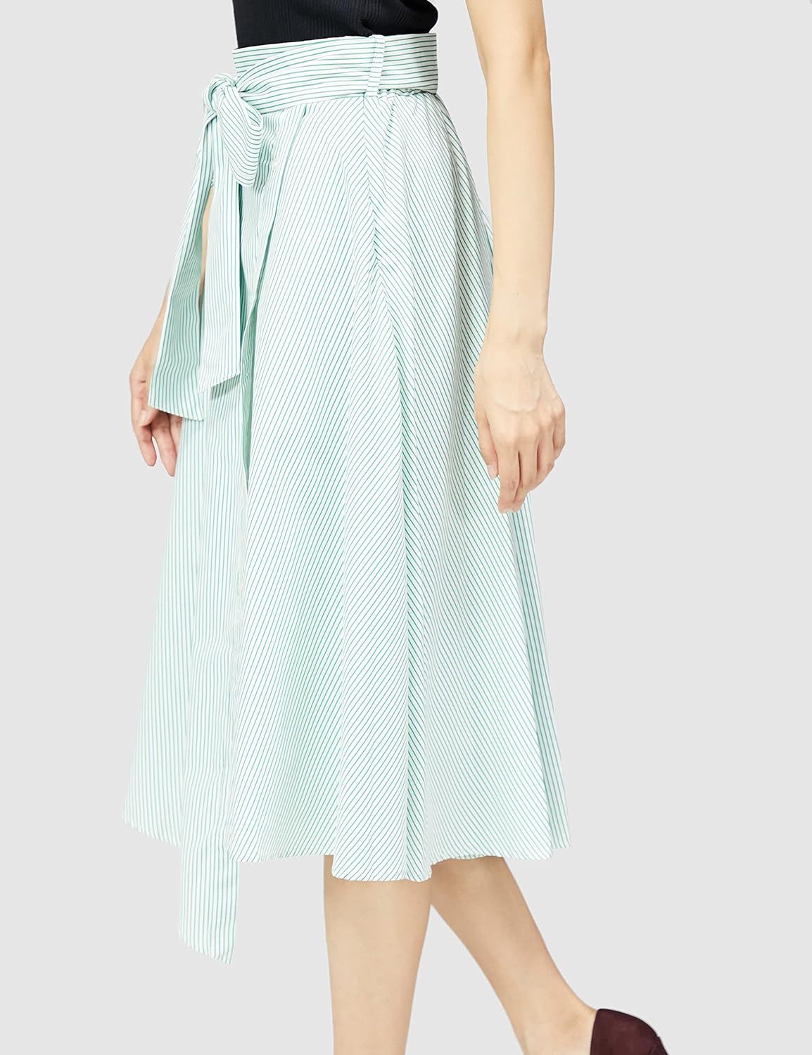 Catalysly Striped & Solid Color Front Ribbon Asymmetrical Skirt