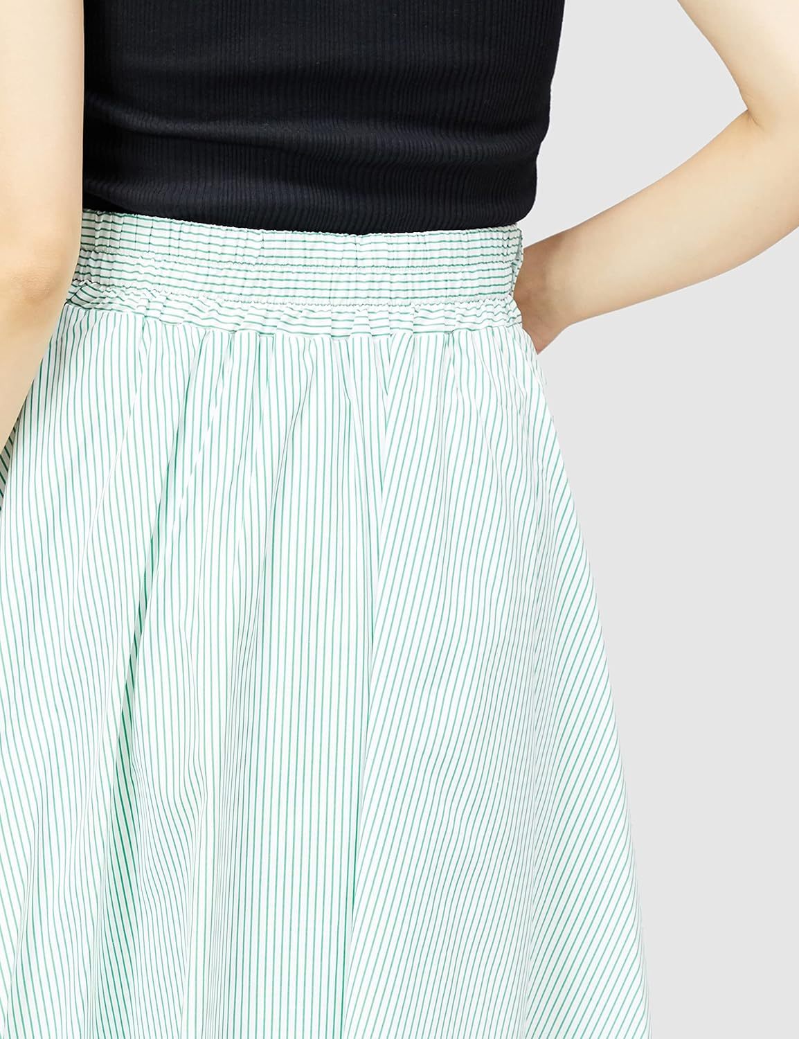 Catalysly Striped & Solid Color Front Ribbon Asymmetrical Skirt