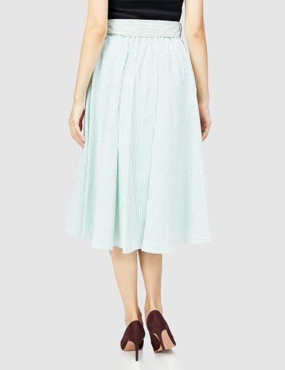 Catalysly Striped & Solid Color Front Ribbon Asymmetrical Skirt