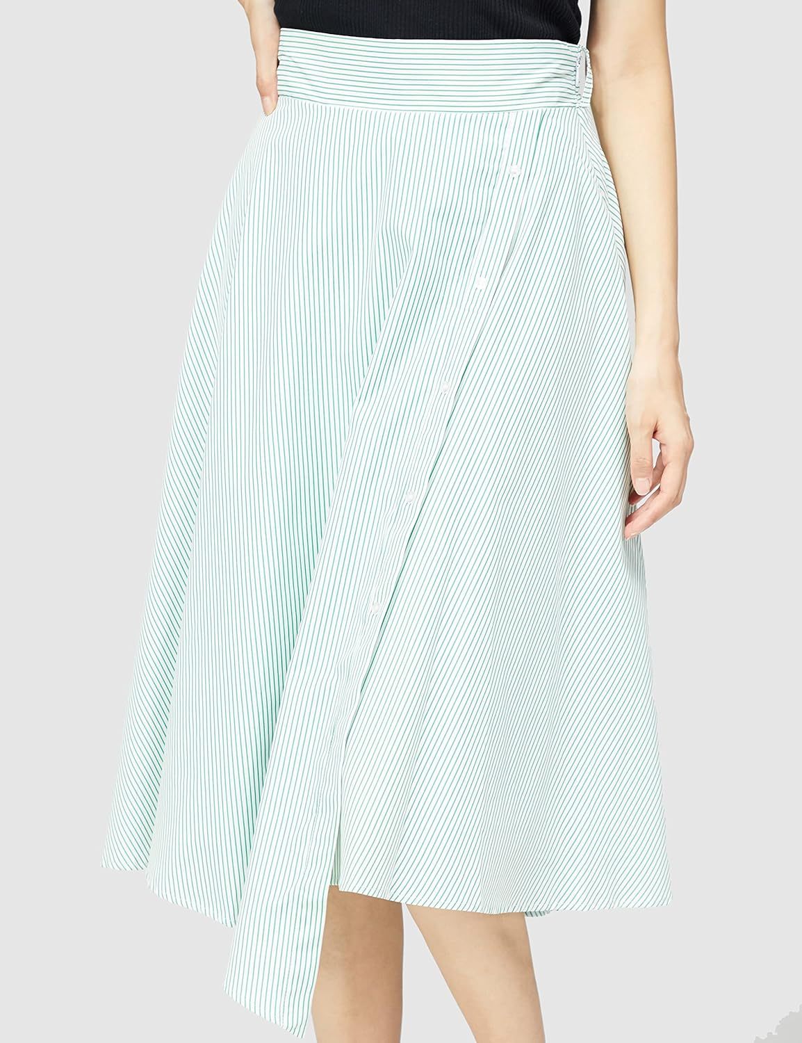 Catalysly Striped & Solid Color Front Ribbon Asymmetrical Skirt