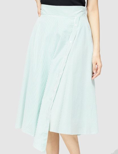 Catalysly Striped & Solid Color Front Ribbon Asymmetrical Skirt