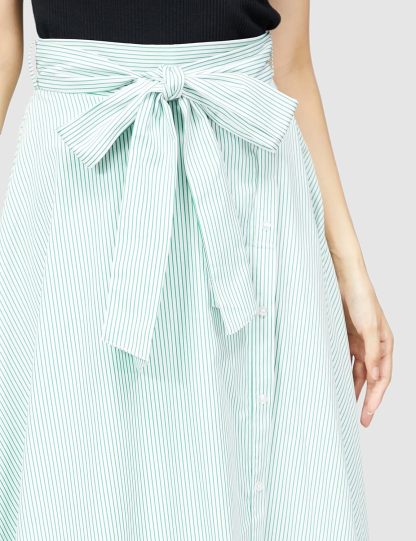 Catalysly Striped & Solid Color Front Ribbon Asymmetrical Skirt
