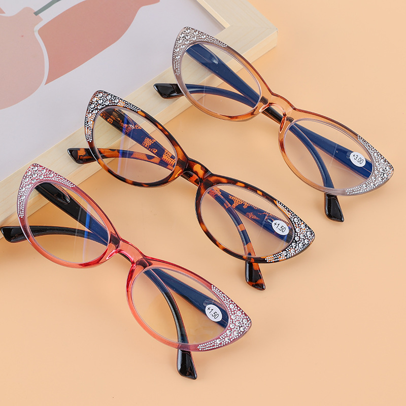 RHINESTONE-TRIMMED CAT-EYE READING GLASSES