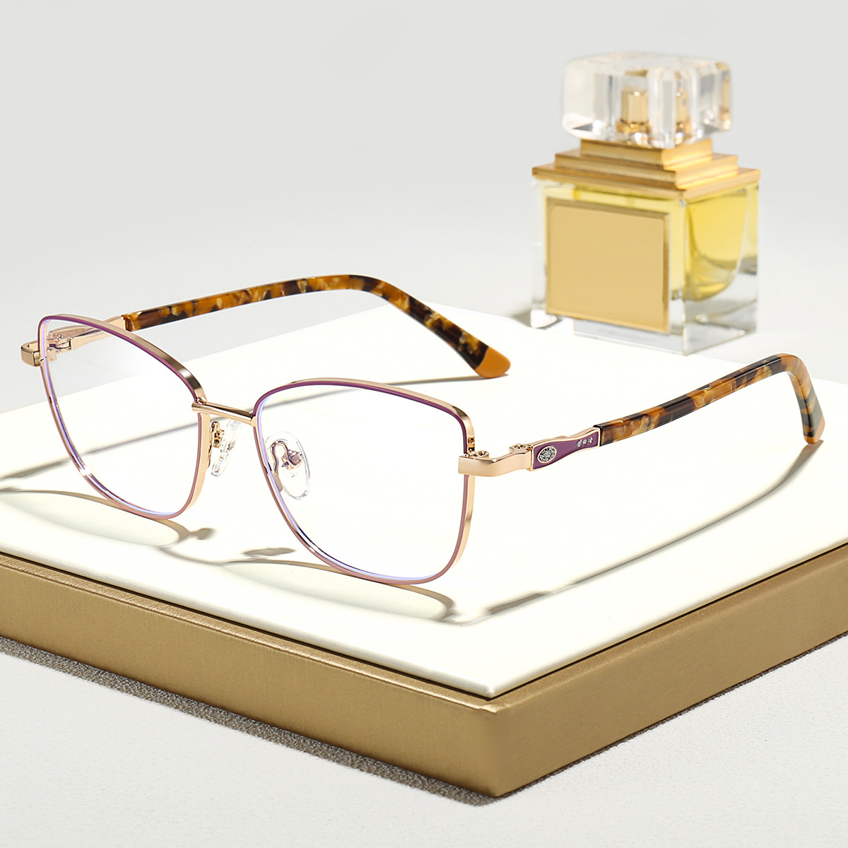 METAL SQUARE-FRAME FLORAL-TEMPLE READING GLASSES