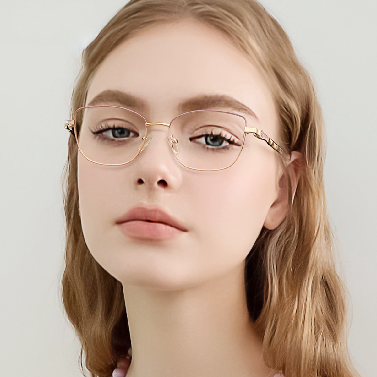METAL SQUARE-FRAME FLORAL-TEMPLE READING GLASSES