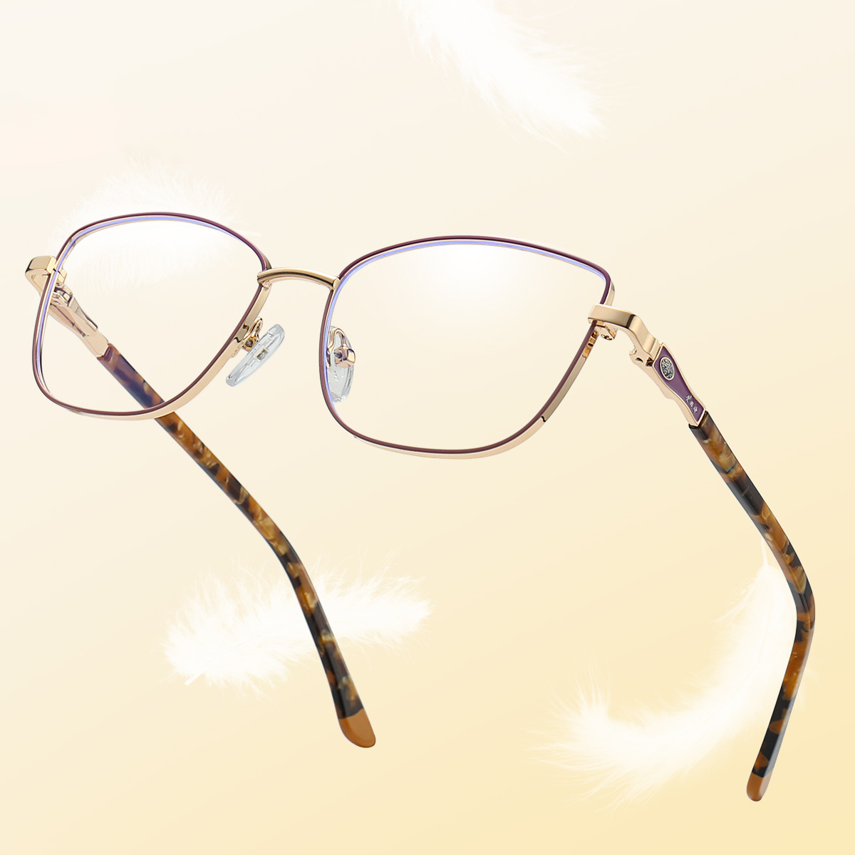 METAL SQUARE-FRAME FLORAL-TEMPLE READING GLASSES