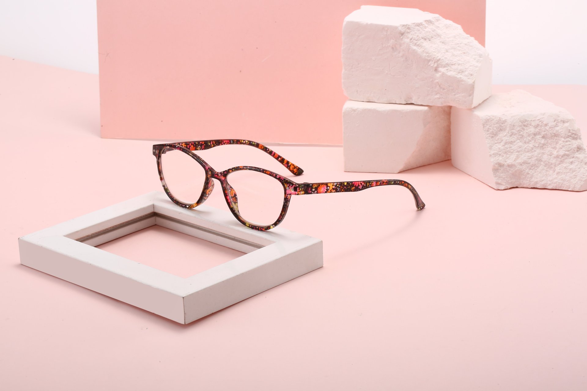 COLOR-BLOCK SQUARE-FRAME READING GLASSES