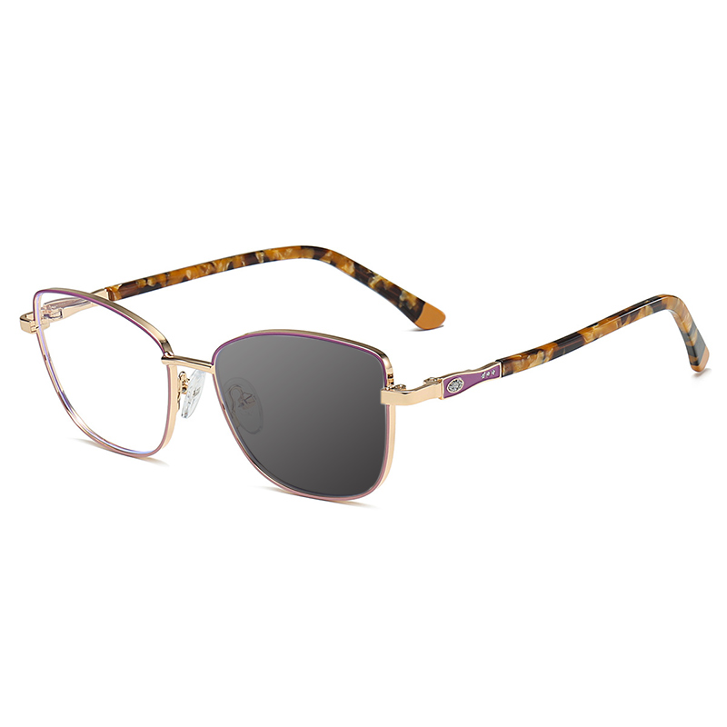 METAL SQUARE-FRAME FLORAL-TEMPLE READING GLASSES