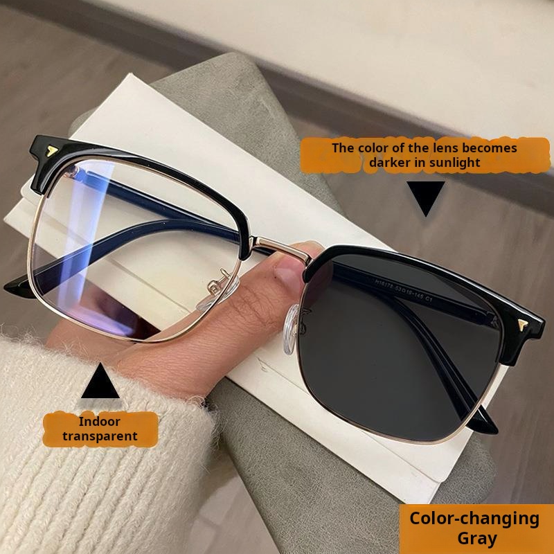 Fashionable Half-Rim Frosted Photochromic Glasses