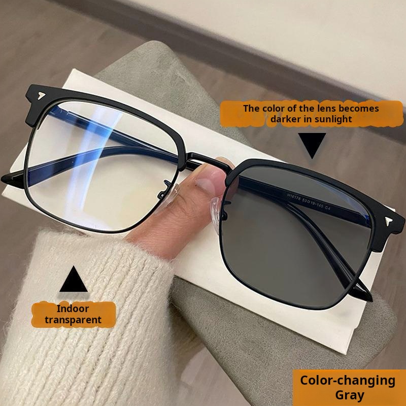 Fashionable Half-Rim Frosted Photochromic Glasses