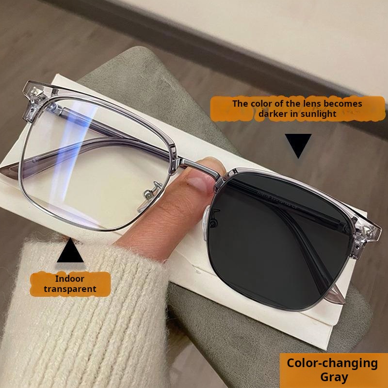 Fashionable Half-Rim Frosted Photochromic Glasses