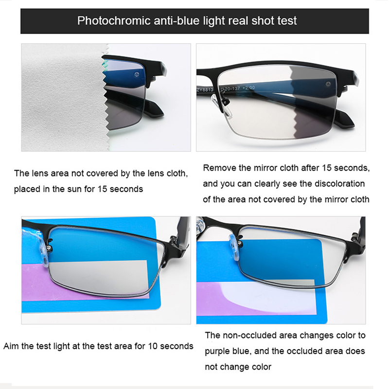 MEN'S TITANIUM MULTI-FOCUS READING GLASSES PHOTOCHROMIC PROGRESSIVE DOUBLE LIGHT ANTI-BLUE LIGHT