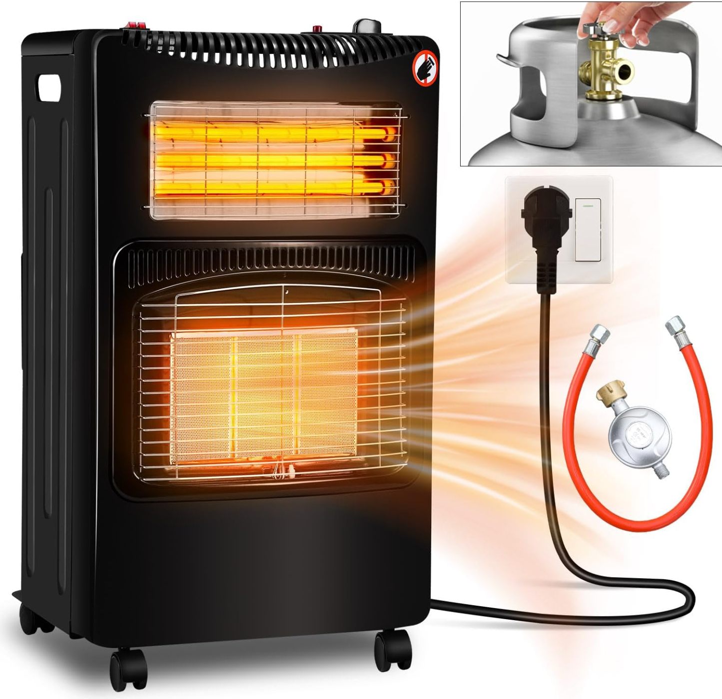 4.2 kW Gas Heater for Indoor Use, Gas Heater, Foldable Gas Heater, Plug and Play Electric Gas Dual-Purpose Heater, Infrared Radiant Heater, 306 g/h Gas Consumption