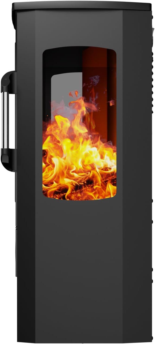 Electric fireplace - Fireplace with LED flame effect, 1kW/2kW watt fireplace, with thermostat, panoramic viewing window, heating function, timer, 2 heating levels, with ventilation