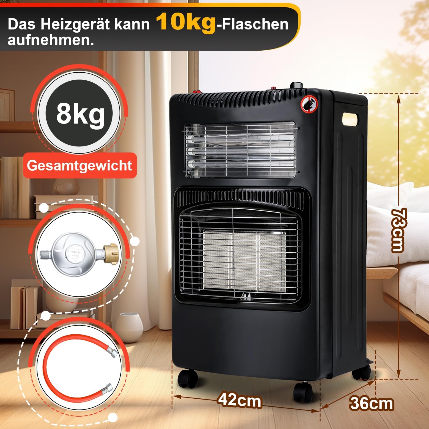 4.2 kW Gas Heater for Indoor Use, Gas Heater, Foldable Gas Heater, Plug and Play Electric Gas Dual-Purpose Heater, Infrared Radiant Heater, 306 g/h Gas Consumption
