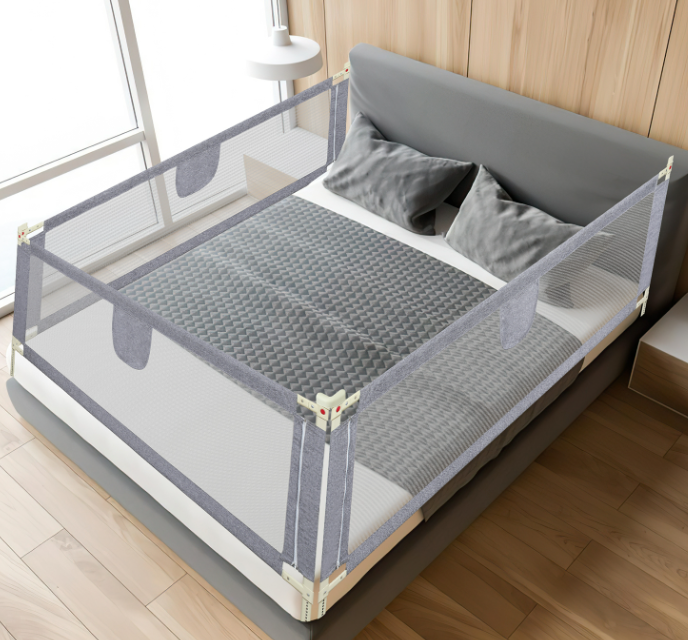 Baby Playpen Baby Guard Safety Assisting Rails Double Button Vertical Lift Bed Guardrail Crib Fence Anti-fall Child Protection Bed Baffle Heightening Anti-collision Anti-drop