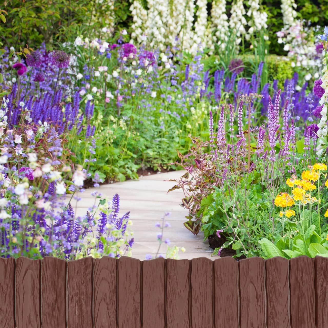 2.3 m Wood Effect Flower Bed Edging Lawn Edge Garden Palisade Fence