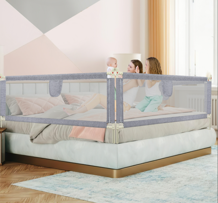 Baby Playpen Baby Guard Safety Assisting Rails Double Button Vertical Lift Bed Guardrail Crib Fence Anti-fall Child Protection Bed Baffle Heightening Anti-collision Anti-drop