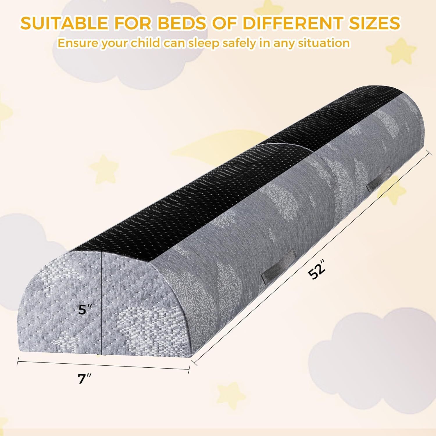 Bed Guard for Toddlers Foldable and with Pad from Foam Bed Bumpers Rail with Dual Non-Slip Pads Waterproof Washable Soft Removable Cover Safe Bed Rail for Kids Seniors