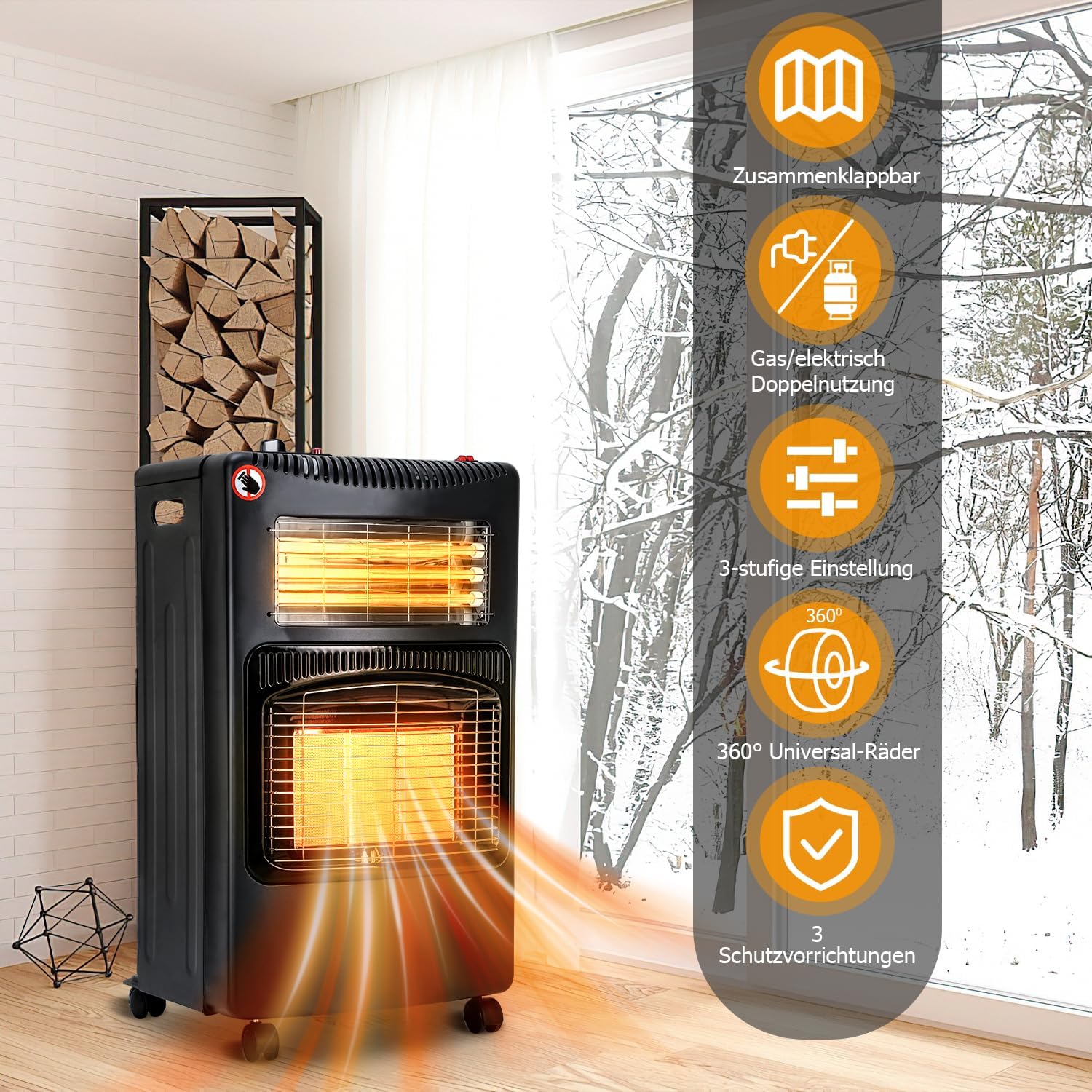 4.2 kW Gas Heater for Indoor Use, Gas Heater, Foldable Gas Heater, Plug and Play Electric Gas Dual-Purpose Heater, Infrared Radiant Heater, 306 g/h Gas Consumption