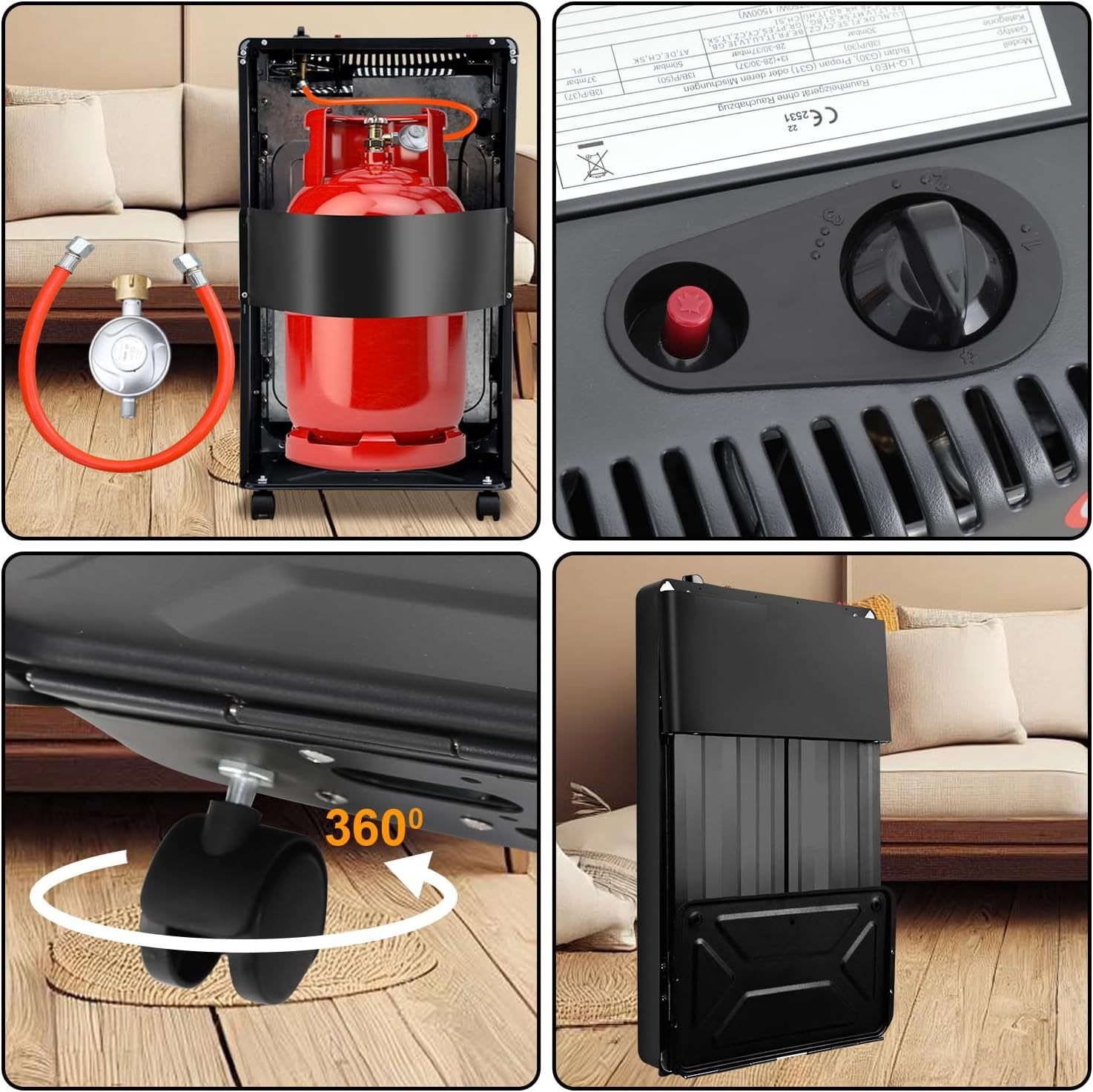 4.2 kW Gas Heater for Indoor Use, Gas Heater, Foldable Gas Heater, Plug and Play Electric Gas Dual-Purpose Heater, Infrared Radiant Heater, 306 g/h Gas Consumption