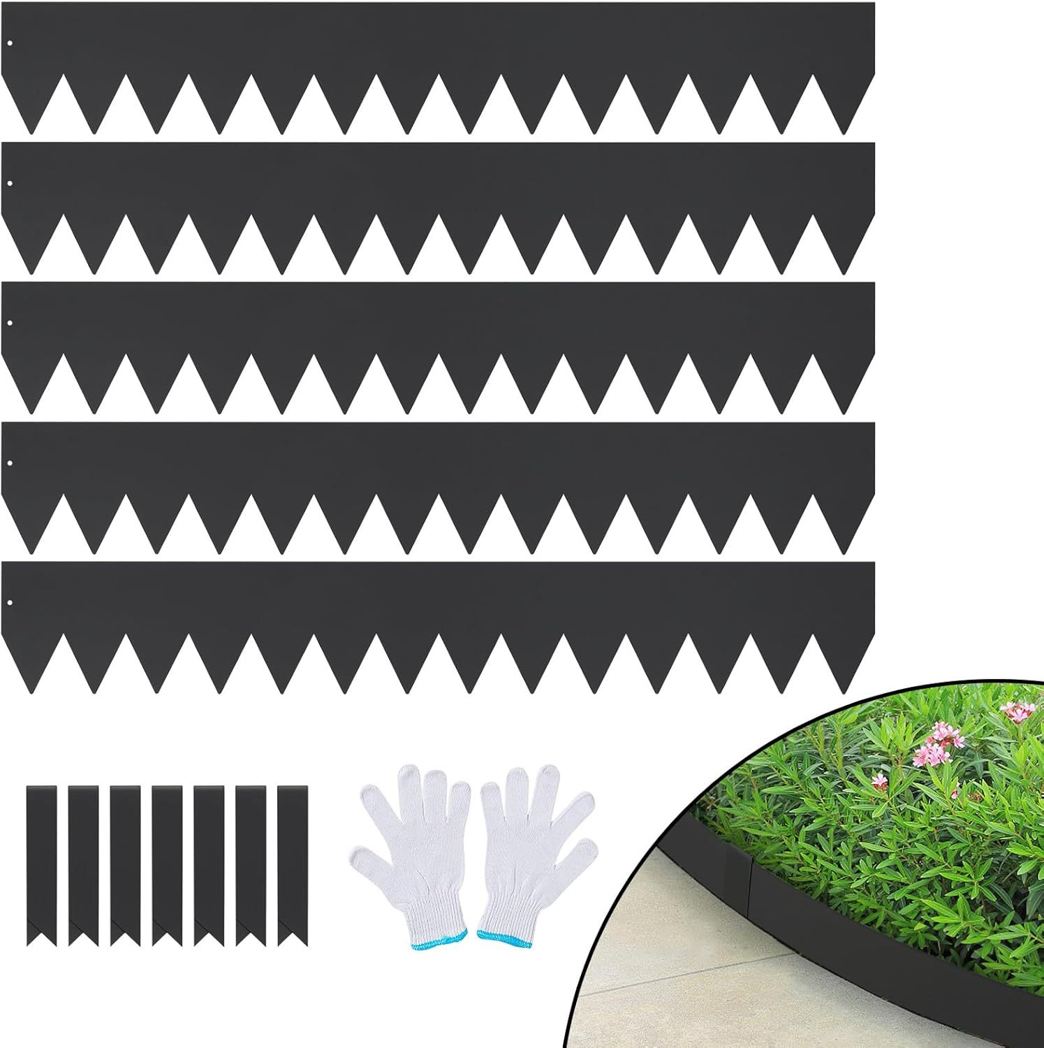 Lawn Edging 101.6 x 15.2 cm (Set of 6) Iron Lawn Edging Tape, Flower Bed Edging, Mowing Edge, Suitable for Outdoor Gardens, Paths, Lawns, Patios, Roadsides, and More, Black