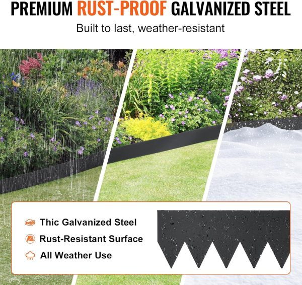 Lawn Edging 101.6 x 15.2 cm (Set of 6) Iron Lawn Edging Tape, Flower Bed Edging, Mowing Edge, Suitable for Outdoor Gardens, Paths, Lawns, Patios, Roadsides, and More, Black