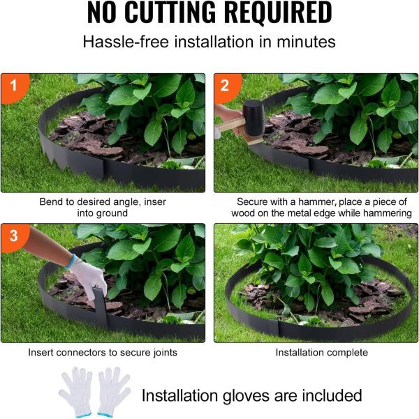 Lawn Edging 101.6 x 15.2 cm (Set of 6) Iron Lawn Edging Tape, Flower Bed Edging, Mowing Edge, Suitable for Outdoor Gardens, Paths, Lawns, Patios, Roadsides, and More, Black