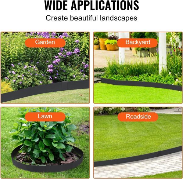 Lawn Edging 101.6 x 15.2 cm (Set of 6) Iron Lawn Edging Tape, Flower Bed Edging, Mowing Edge, Suitable for Outdoor Gardens, Paths, Lawns, Patios, Roadsides, and More, Black
