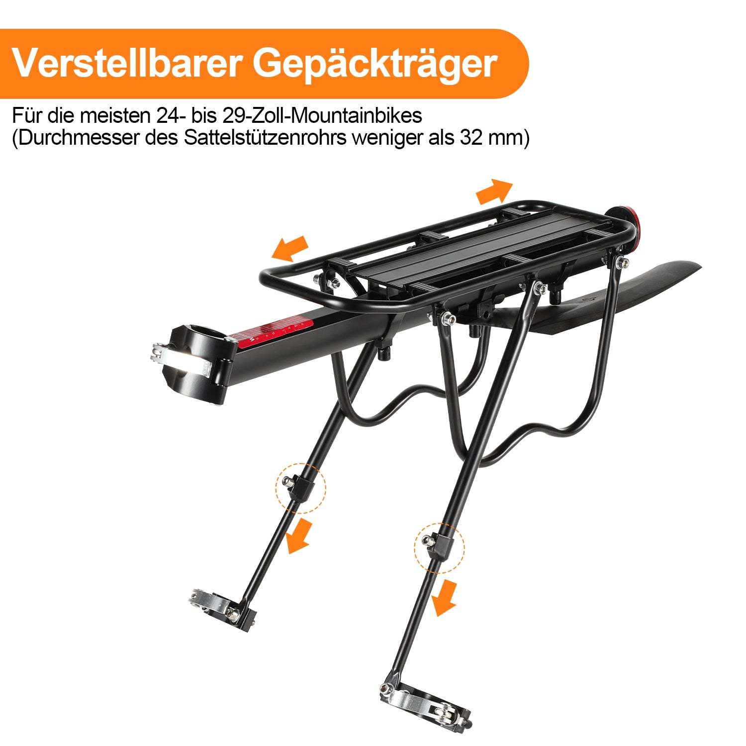 Bicycle luggage rack universal for 24-29 inches