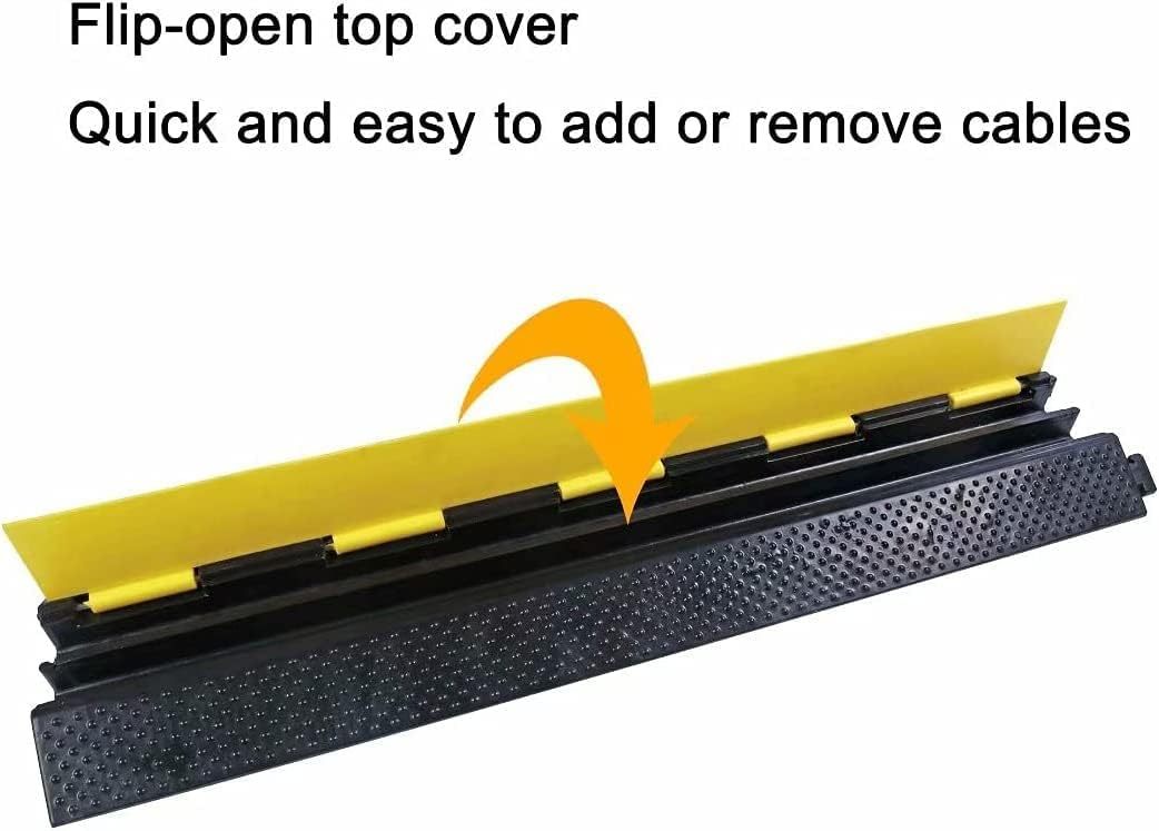 2 Channel Floor Cable Protector Cord Cover 11000Lbs Load Capacity with Yellow Plastic Lid cable cover outdoor Cable Protector for Garage, Highway, Ramp