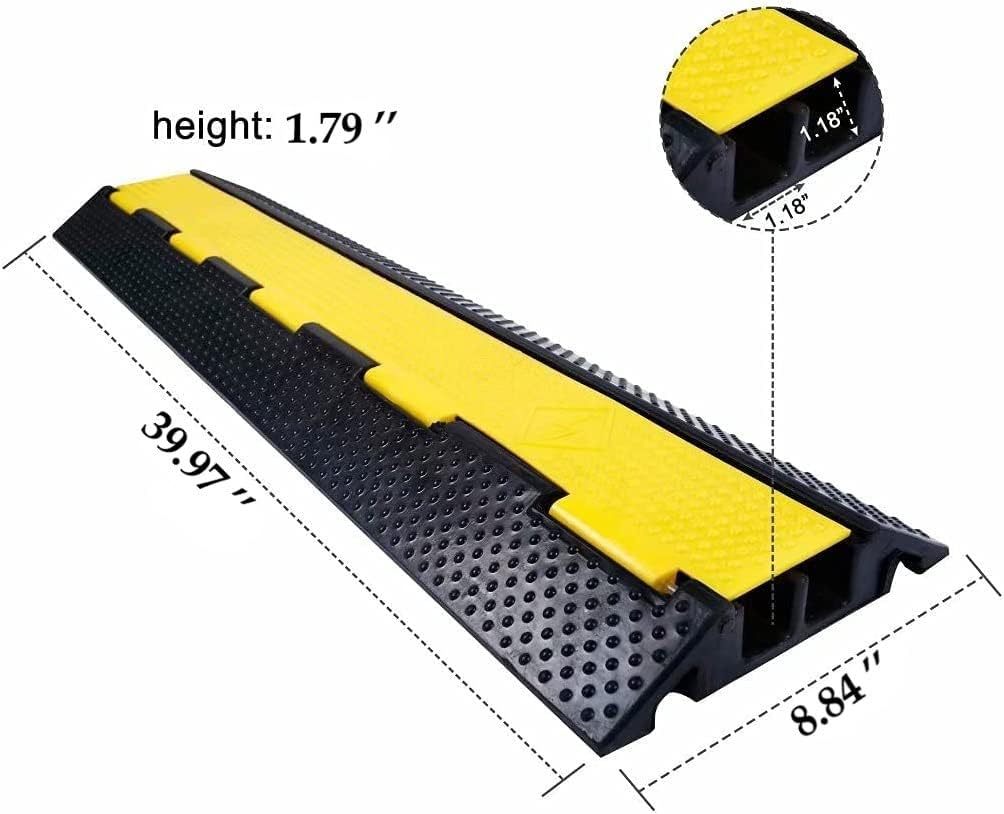 2 Channel Floor Cable Protector Cord Cover 11000Lbs Load Capacity with Yellow Plastic Lid cable cover outdoor Cable Protector for Garage, Highway, Ramp