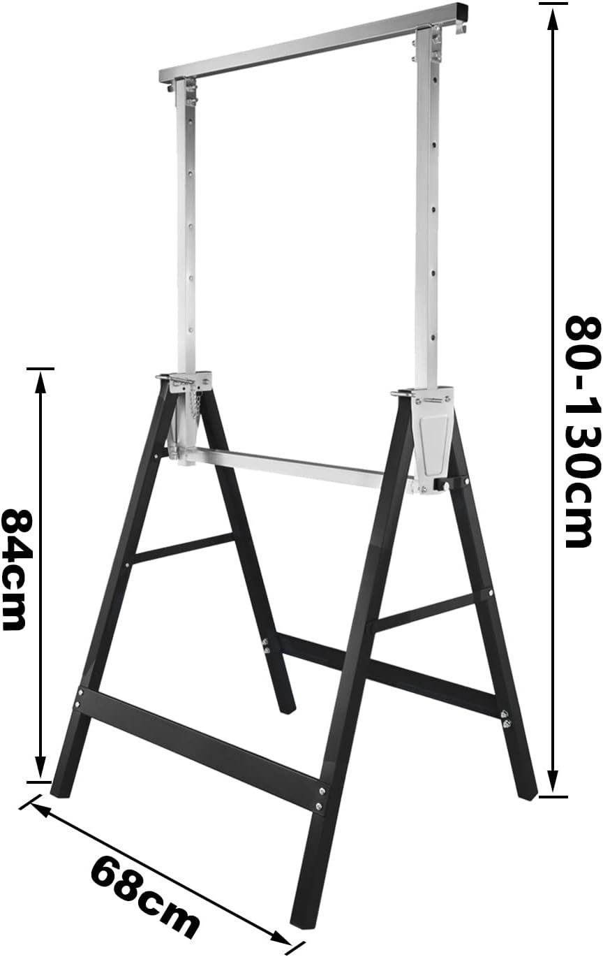 Set of 2 scaffolding trestle, height-adjustable work trestle, 7-fold 80-130 cm folding trestle, metal trestle with locking hook, support trestle, load capacity 200 kg, telescopic work trestle, black