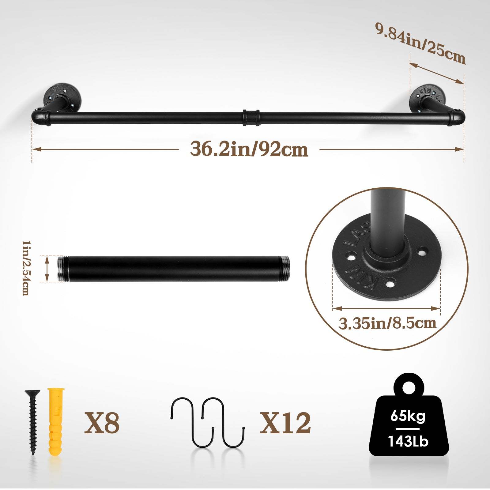 Wall mounted clothes rail 92cm