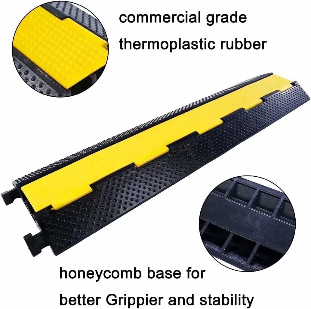 2 Channel Floor Cable Protector Cord Cover 11000Lbs Load Capacity with Yellow Plastic Lid cable cover outdoor Cable Protector for Garage, Highway, Ramp