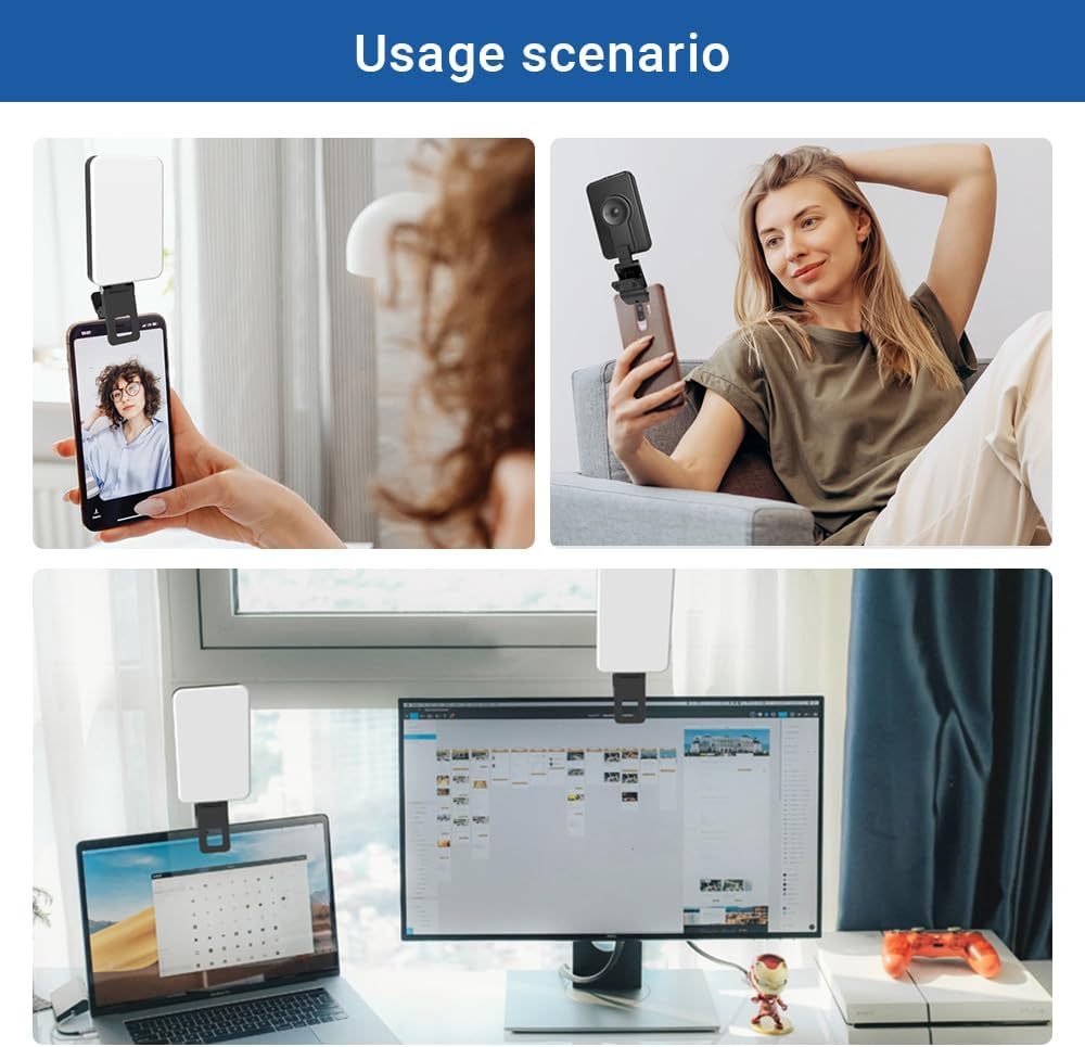 Video Light LED with Clip, Selfie Streaming Light with 80 LED Beads, 3000K-6500K, LED light with 5 Modes, 120G Portable Camera Light for Outdoor Mobile/Vlog/Photography