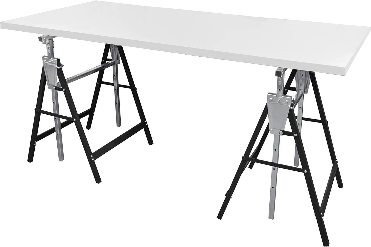 Set of 2 scaffolding trestle, height-adjustable work trestle, 7-fold 80-130 cm folding trestle, metal trestle with locking hook, support trestle, load capacity 200 kg, telescopic work trestle, black